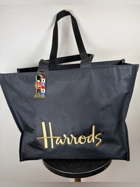 Harrods Nylon Logo Black Tote Bag with London Key Chain